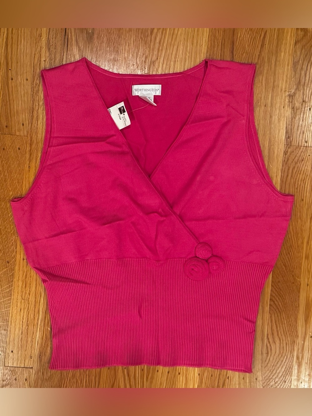 Worthington Hot Pink Faux Wrap Knit Tank, NWT Sz XL